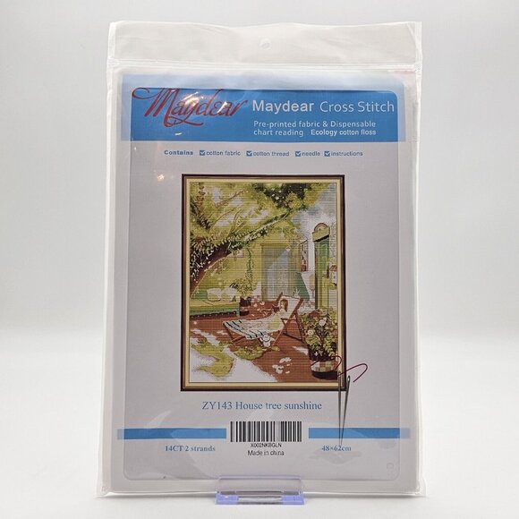 Maydear House Tree Sunshine Cross Stitch Kit Pre-Printed Fabric - Picture 1 of 6